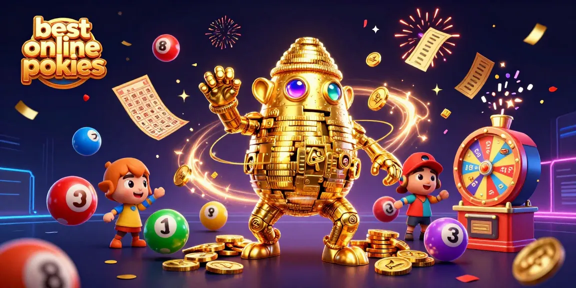 Play the best online pokies with vibrant characters and exciting game elements in this lively digital illustration.