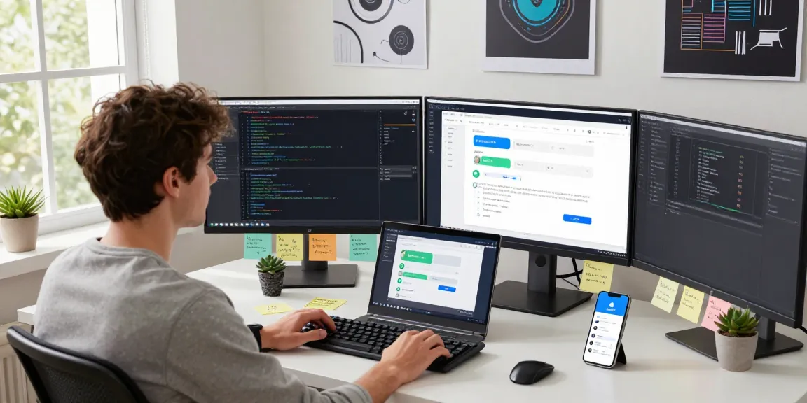 Creating user interfaces for Telegram Web Version in a bright modern workspace.